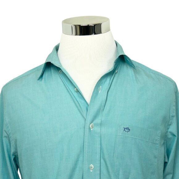 Southern Tide Mens Button Down Shirt Medium Teal Green Long Sleeve Pocket Cotton - Picture 6 of 16